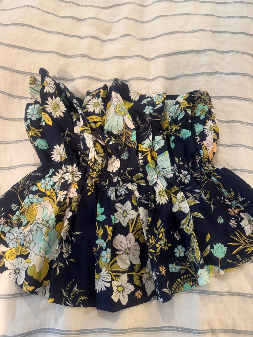 ANTHROPOLOGIE NWOT Navy 100% cotton Floral fit-flare back-smocked Diana top